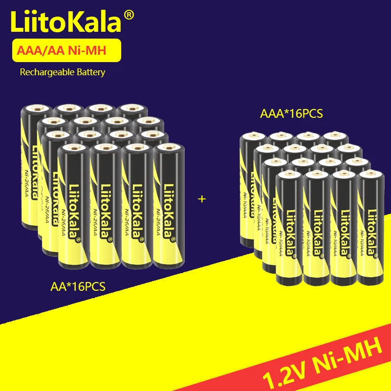

16 шт., аккумуляторы LiitoKala 1,2 в AA 2600 мАч/AAA 1000 мАч 1,2 в
