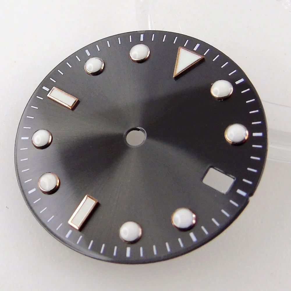 

28.5mm Gray Watch Dial Faces Rose Gold Hands Fits NH35A Miyota 8215 821A DG2813 3804 ST1612 Date Luminous