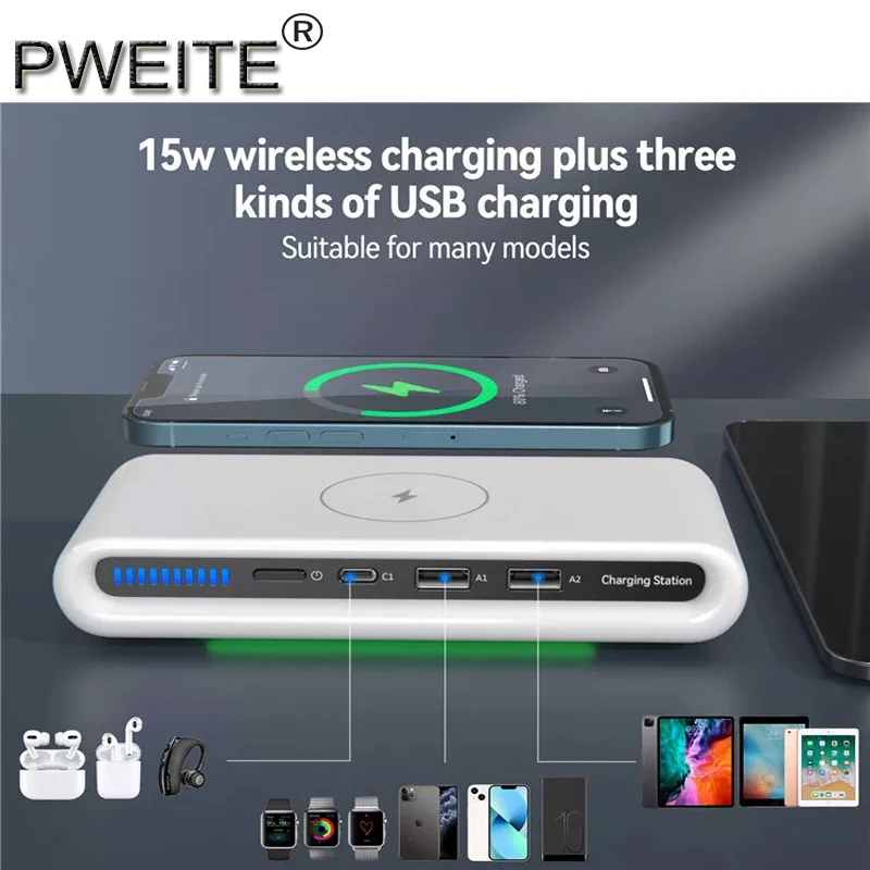 4 in 1 Wireless Charger USB dock station for iPhone 14/14 Plus/14 Pro/14 Pro Max/13/13 Mini/SE 2022/12/11/X/8,Samsung Galaxy S22
4 in 1 Wireless Charger USB dock station for iPhone 14/14 Plus/14 Pro/14 Pro Max/13/13 Mini/SE 2022/12/11/X/8,Samsung Galaxy S22
