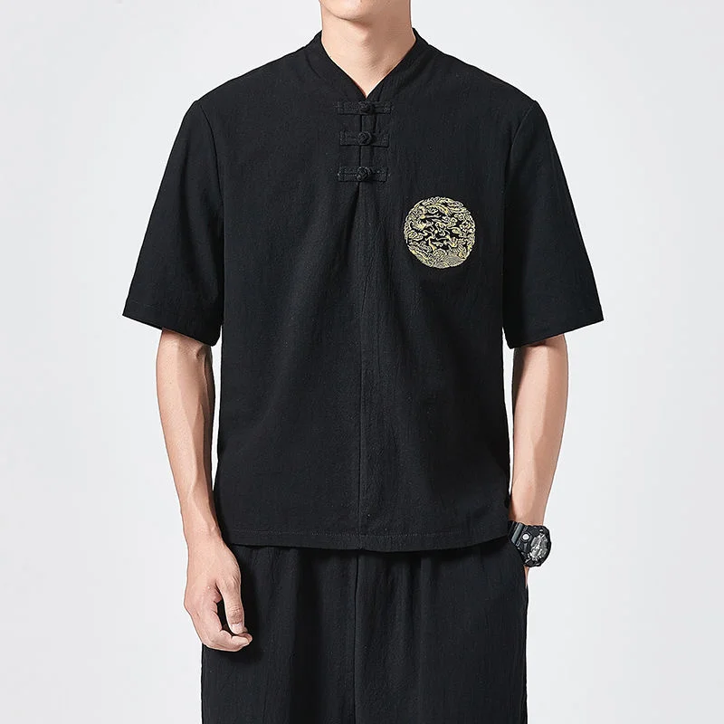 Футболка MrGB Мужская в китайском стиле хлопково-льняная рубашка с коротким