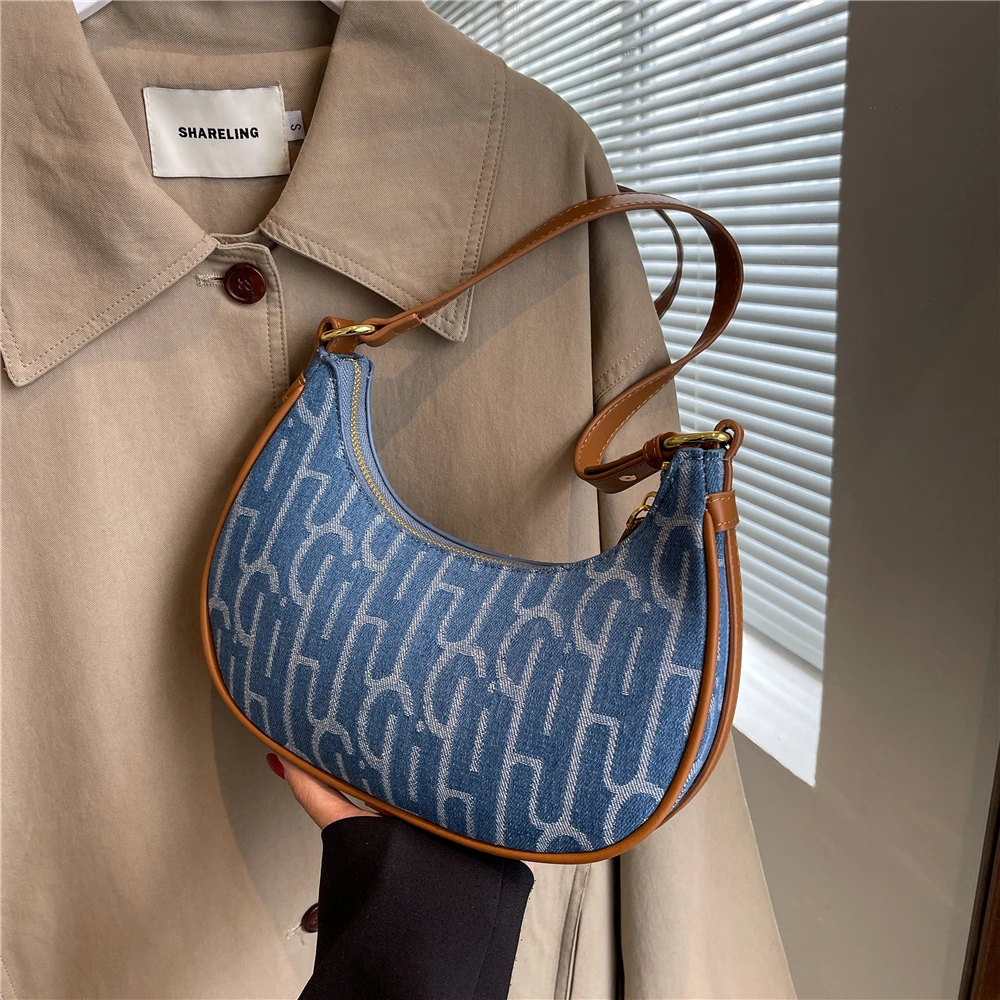 Burminsa Half Moon Striped Denim Small Shoulder Crossbody Bags For Women 2022 Trend Fashion Design Blue Underarm Ladies Handbags
Burminsa Half Moon Striped Denim Small Shoulder Crossbody Bags For Women 2022 Trend Fashion Design Blue Underarm Ladies Handbags