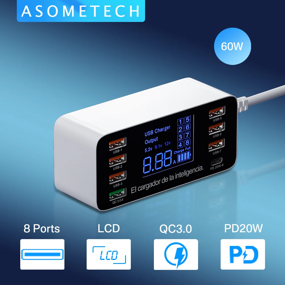 8 Ports USB Charger QC3.0 Quick Charge Phone Charger Adapter Type C 20W PD Fast Charger For iPhone 13 12 Samsung Xiaomi Huawei
8 Ports USB Charger QC3.0 Quick Charge Phone Charger Adapter Type C 20W PD Fast Charger For iPhone 13 12 Samsung Xiaomi Huawei