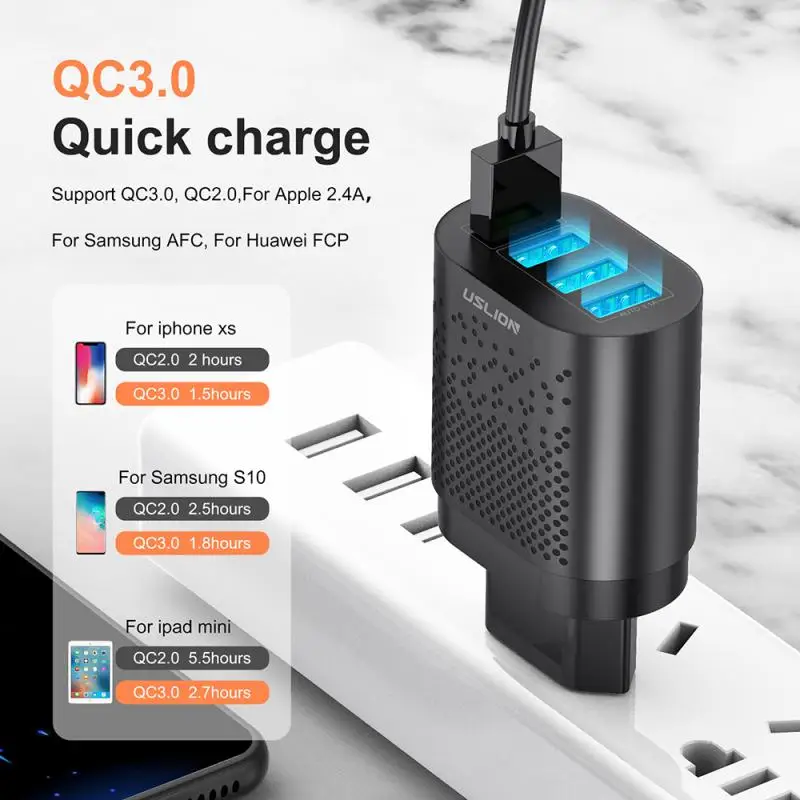 

3a 4 Ports Travel Charger Usb Charger Portable Us Plug Quick Charge Adapter For Iphone 13 12 11 Samsung Xiaomi Phone 18w 5v