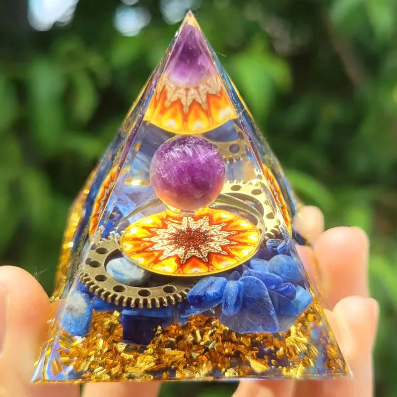 

Energy Pyramid Orgonite Reiki Natural Amethyst Ball Healing Crystals Chakra Tool Ornaments Resin Stones Craft Kids Gift Pyramid