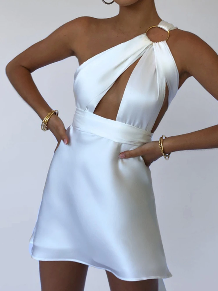 Sexy Backless White Satin Mini Dress Women 2022 Summer Fashion Halter Metal Ring Hollow Sleeveless Party Club Dresses Streetwear
Sexy Backless White Satin Mini Dress Women 2022 Summer Fashion Halter Metal Ring Hollow Sleeveless Party Club Dresses Streetwear