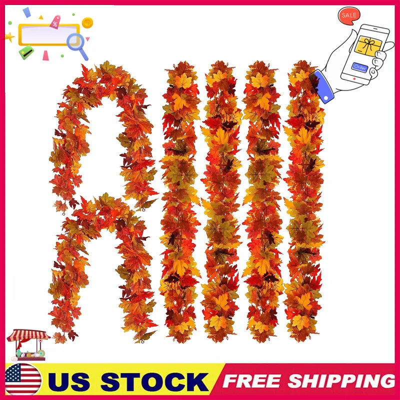 

6PCS Maple Leaves Garland, 5.6Ft Artificial Maple Leaf Fall Vines Table Decorations for Thanksgiving Garland Front Door Decor