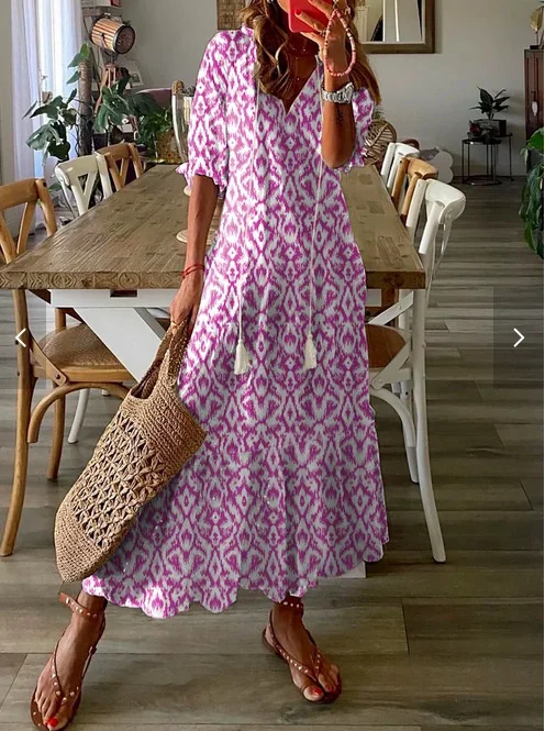 2023 elegant casual dress, Spring/Summer Elegant and Loose Fit V-neck Printed Hanging Beard Middle Sleeve Long Size Dress for Wo
2023 elegant casual dress, Spring/Summer Elegant and Loose Fit V-neck Printed Hanging Beard Middle Sleeve Long Size Dress for Wo