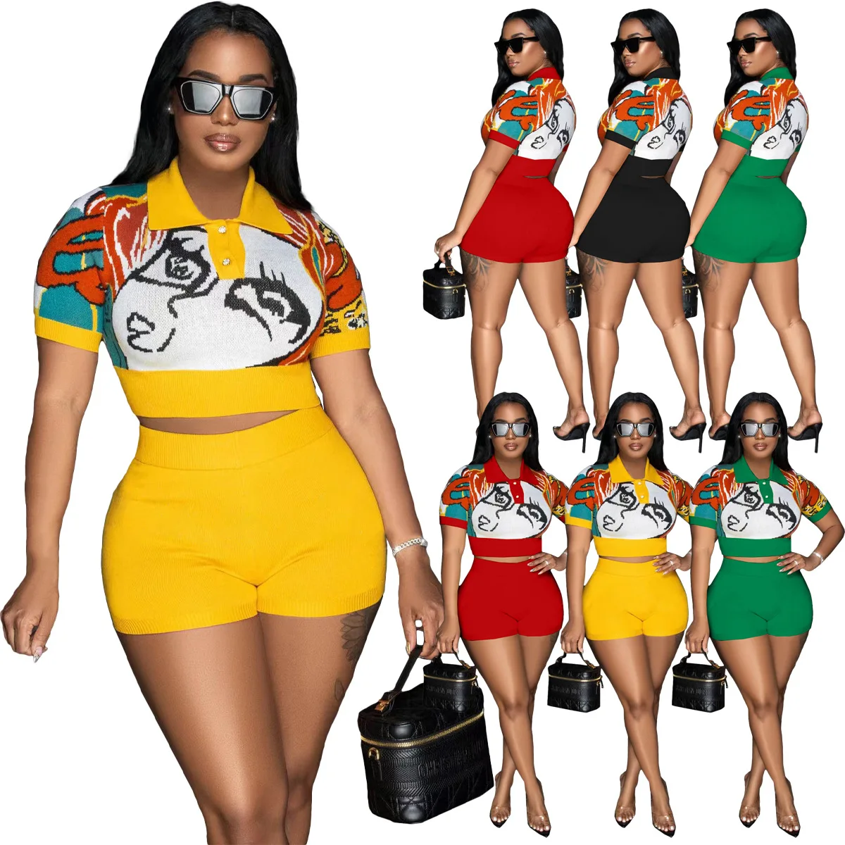2 Piece Set Women Shorts Set Patchwork Printed Polo-Neck Short Sleeve Top Short Pant Fashion Summer Casual Jogger Suit Tracksuit
2 Piece Set Women Shorts Set Patchwork Printed Polo-Neck Short Sleeve Top Short Pant Fashion Summer Casual Jogger Suit Tracksuit
