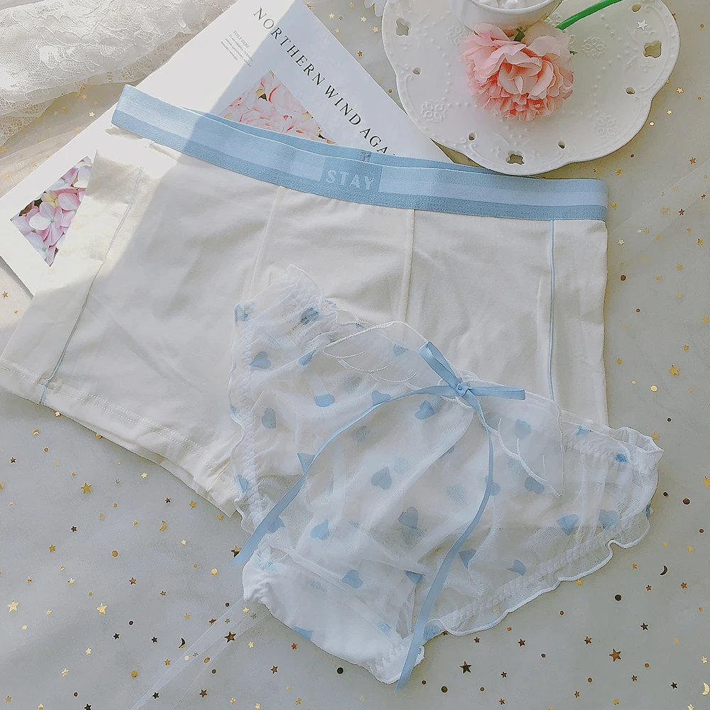 2PCS Couple Women Men Sexy Lingerie Blue Boxers Shorts Briefs Boys Girls Lolita Underwear Femme Lovers Underpants Panties Tangas
2PCS Couple Women Men Sexy Lingerie Blue Boxers Shorts Briefs Boys Girls Lolita Underwear Femme Lovers Underpants Panties Tangas