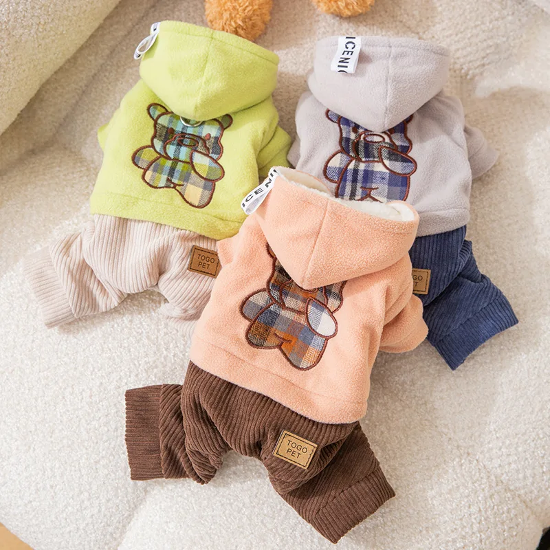 

Plush Thickened Autumn and Winter Dog Quadruped Teddy Bear Warm Tractable Cotton Padded Clothes Small Dog Pet Clothes