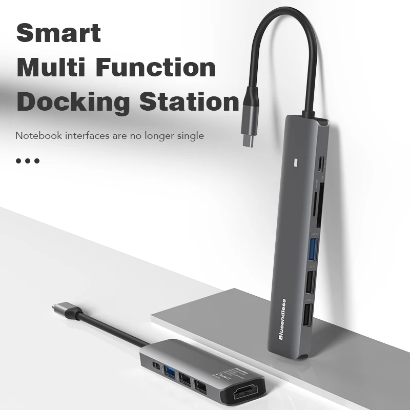 Blueendless Новые 5 и 7 портов s usb-хаб 100W PD 4K HD USB3.0 Type C мультиразветвитель адаптер Порт