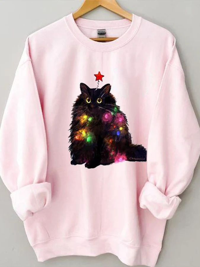 Christmas Lights Cat Loose Sweatshirt 
Christmas Lights Cat Loose Sweatshirt