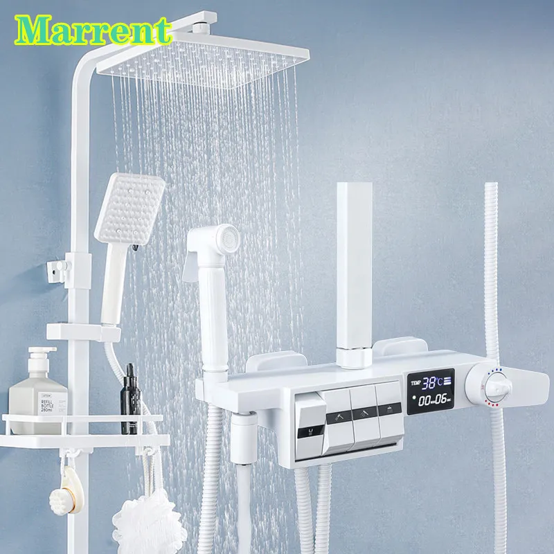 White Piano Bathroom Shower Sprinkler System Quality Brass Hot Cold Bathtub Mixer Faucets Tap Thermostatic Digital Shower Set
White Piano Bathroom Shower Sprinkler System Quality Brass Hot Cold Bathtub Mixer Faucets Tap Thermostatic Digital Shower Set