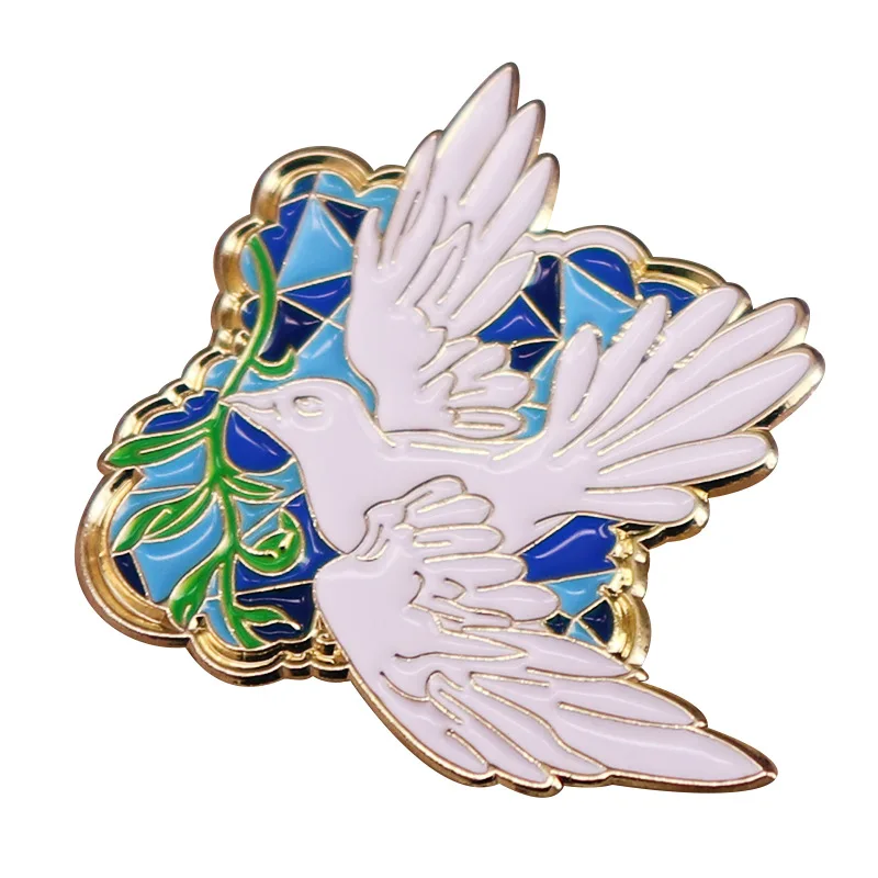 

Cherish Peace Dove with Olive Branch Enamel Brooch Pin Jacket Lapel Metal Pins Brooches Badges Exquisite Jewelry Accessories