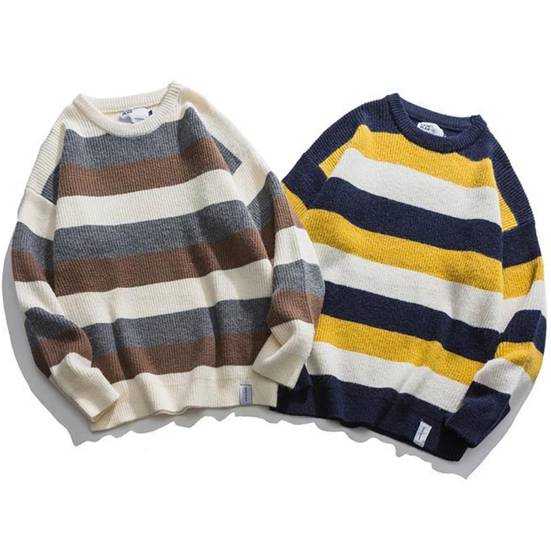 Men Vintage Stripe Sweater Japanese Hip Hop Harajuku Couples Pullover Knitwear Loose Fashion Casual 2022 Winter New Sweater Tops
Men Vintage Stripe Sweater Japanese Hip Hop Harajuku Couples Pullover Knitwear Loose Fashion Casual 2022 Winter New Sweater Tops