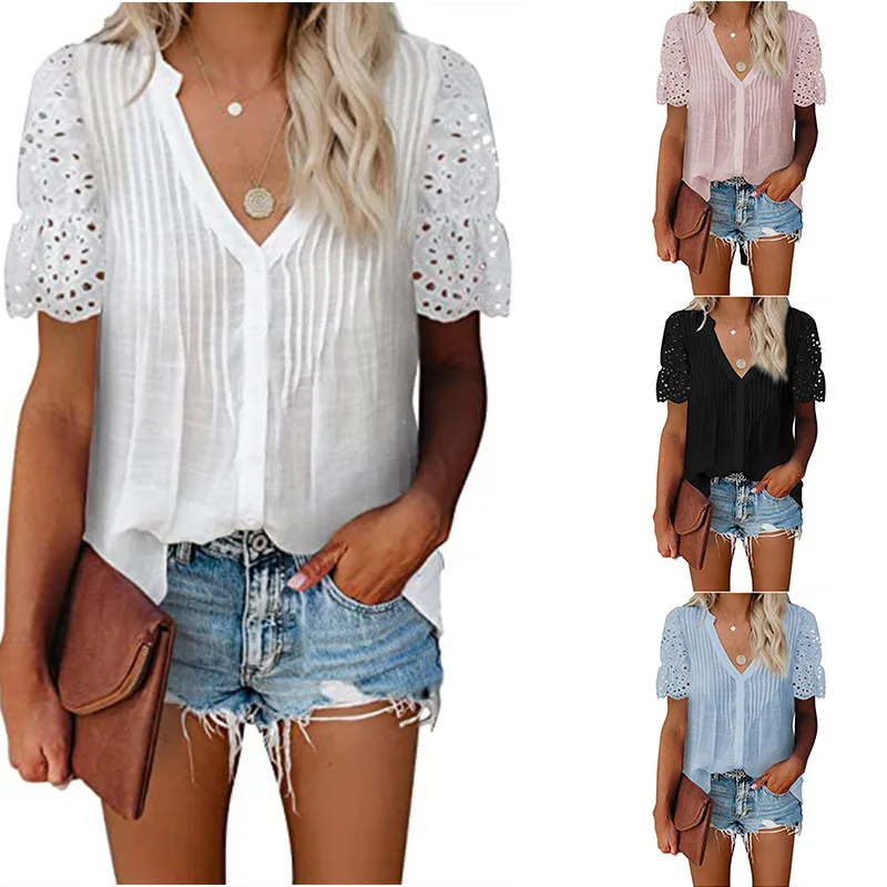 T-shirts for Women 2022 V-neck Woman T-shirts Lace Top Women Stitched Pleated Crop Top Short Sleeved Chiffon Women's T-shirt
T-shirts for Women 2022 V-neck Woman T-shirts Lace Top Women Stitched Pleated Crop Top Short Sleeved Chiffon Women's T-shirt