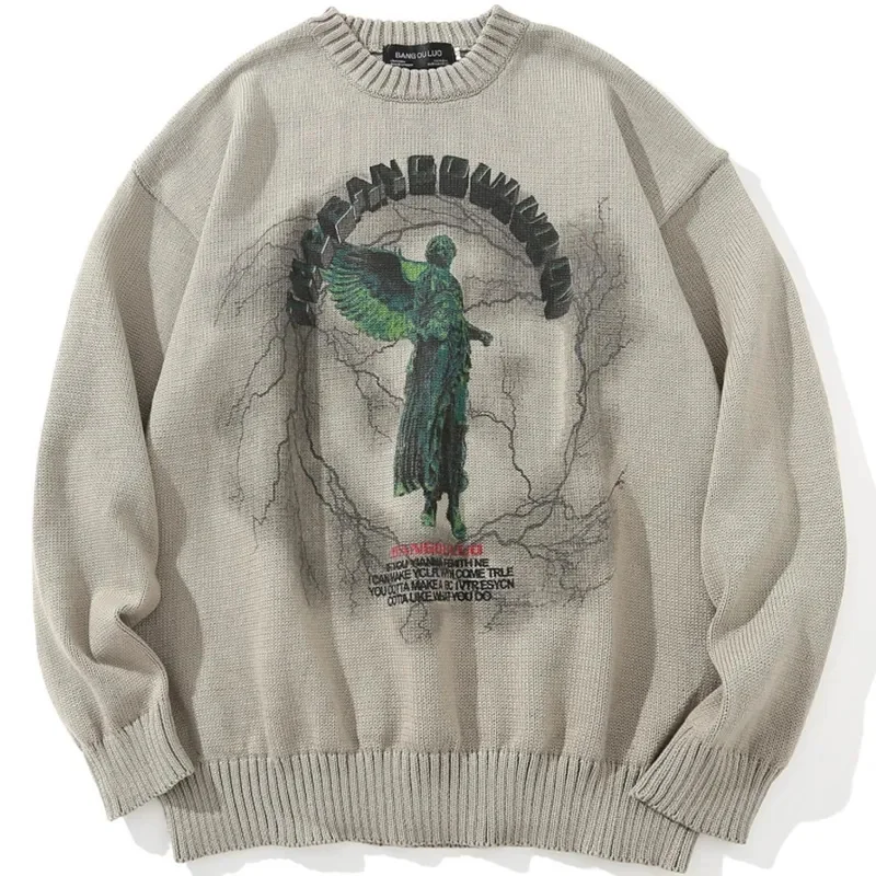 Hip Hop Knitted Men's Sweater Men's Angel Lightning Printed Street Clothing Harajuku Autumn Extra Large Casual Drawn Knitted
Hip Hop Knitted Men's Sweater Men's Angel Lightning Printed Street Clothing Harajuku Autumn Extra Large Casual Drawn Knitted