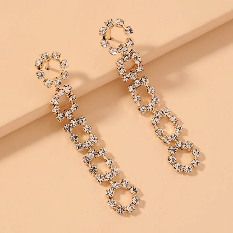 

European and American Women's Rhinestone Square Circle Earrings Electroplated Ins Earrings