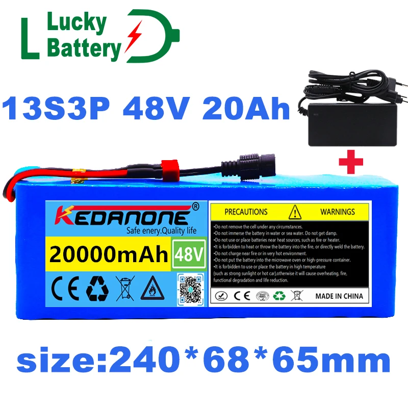Lucky 48V Li-ion Battery Pack 20Ah 13S3P 1000W Rechargeable Battery For 54.6V E-bike Electric bicycle Scooter With BMS+Charger
Lucky 48V Li-ion Battery Pack 20Ah 13S3P 1000W Rechargeable Battery For 54.6V E-bike Electric bicycle Scooter With BMS+Charger