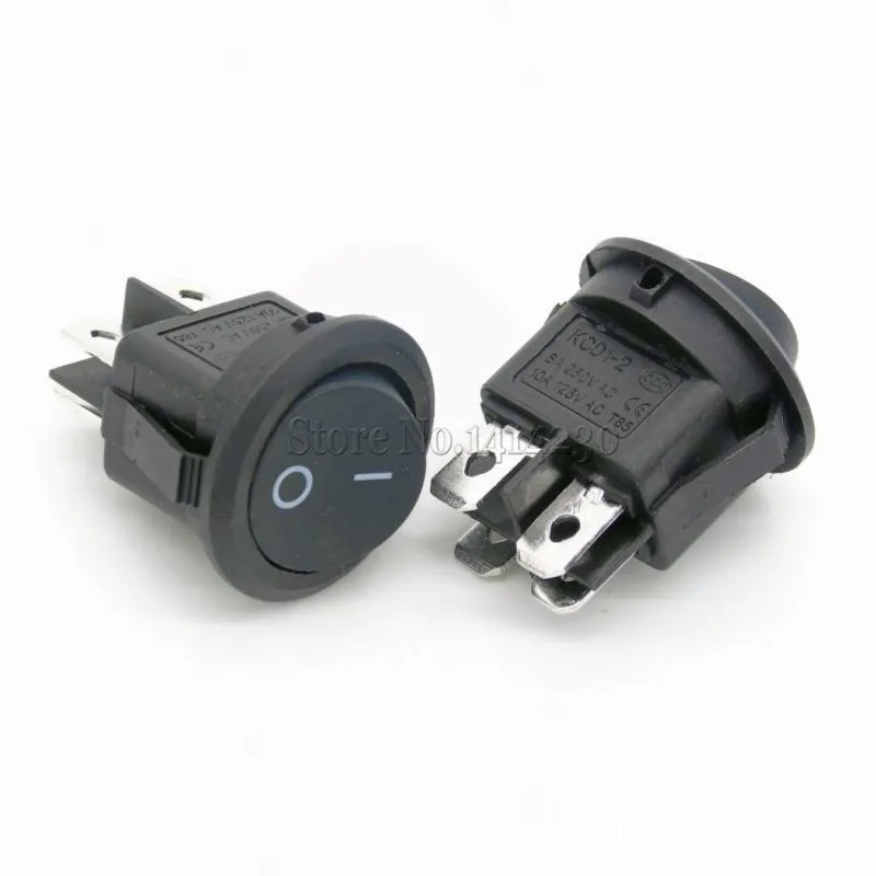 

10Pcs 23mm Round Black 4 Pin 10A/125V 6A/250V AC 2 Position DPDT ON-OFF Rocker Switch Snap-in