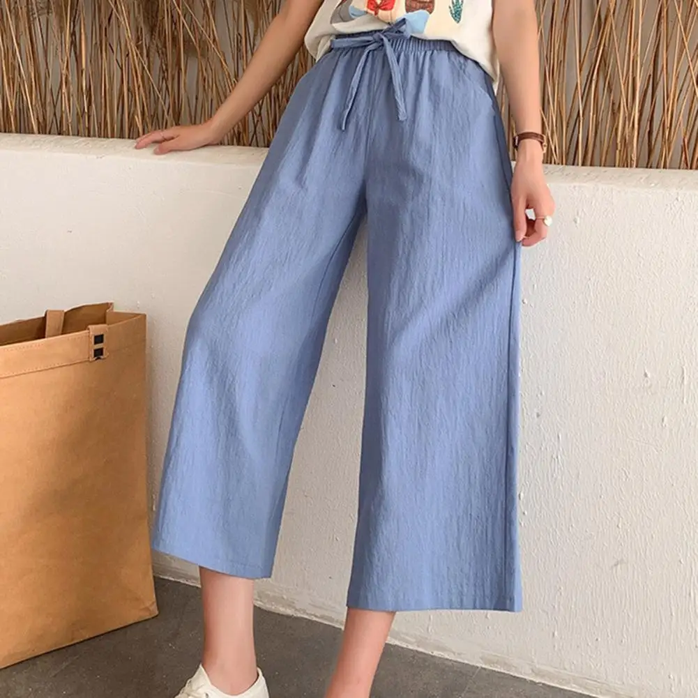Mid-rise Elastic Waistband Drawstring Straight Wide Leg Pockets Women Pants Vintage Cotton Linen Solid Color Pants
Mid-rise Elastic Waistband Drawstring Straight Wide Leg Pockets Women Pants Vintage Cotton Linen Solid Color Pants