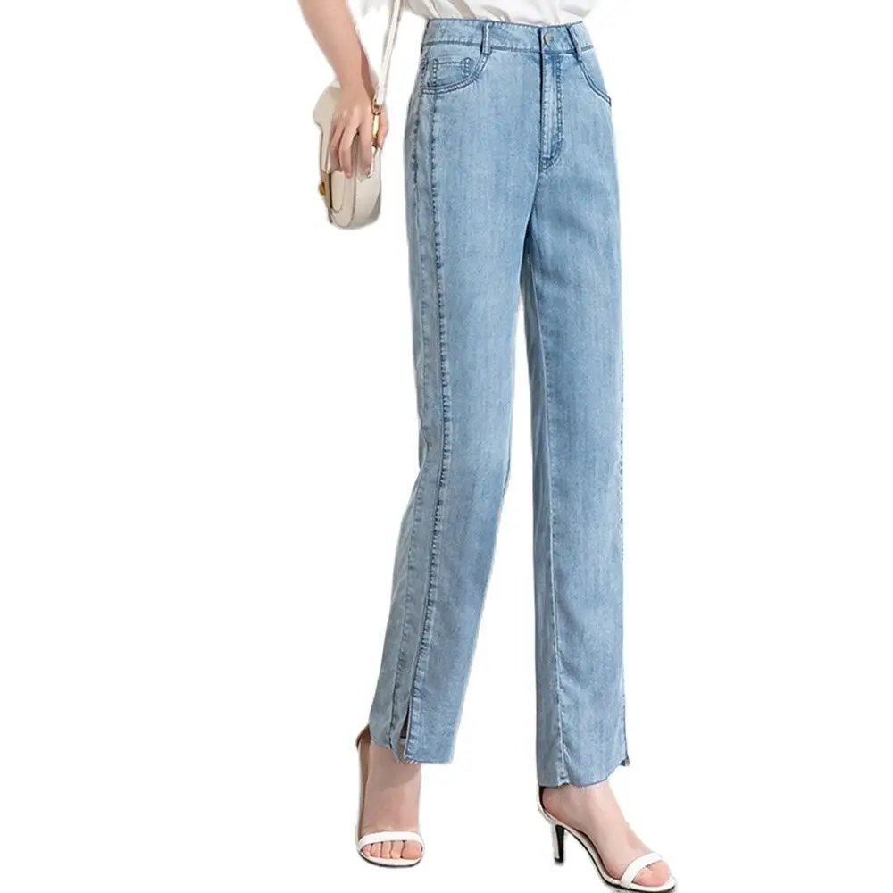 Women Fashion Thin Summer Jeans Ankle Length Side Split Light Blue Straight Leg Harem Denim Jeans S 5XL Plus Size
Women Fashion Thin Summer Jeans Ankle Length Side Split Light Blue Straight Leg Harem Denim Jeans S 5XL Plus Size