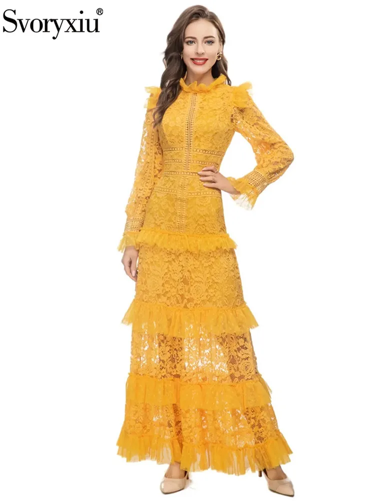 Svoryxiu Spring Summer Fashion Runway Vintage Yellow Color Lace Hollow Out Ankle-Length Dress Women's Ruffles High Waist Dress
Svoryxiu Spring Summer Fashion Runway Vintage Yellow Color Lace Hollow Out Ankle-Length Dress Women's Ruffles High Waist Dress