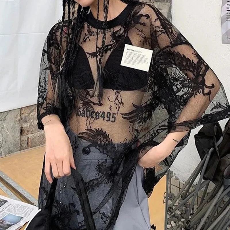 Кружевные футболки MEXZT 4Xl Y2K в стиле Харадзюку, женские сексуальные прозрачные футболки большого размера с марлевым принтом, винтажные Женские топы с коротким рукавом
Кружевные футболки MEXZT 4Xl Y2K в стиле Харадзюку, женские сексуальные прозрачные футболки большого размера с марлевым принтом, винтажные Женские топы с коротким рукавом