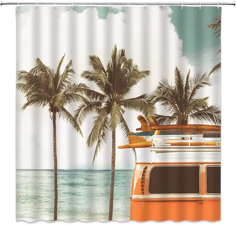 Surfing Shower Curtain Palm Tree Camper Summer Hawaii Tropical Beach Holiday Theme Art Print bathroom Decor Polyester with Hook
Surfing Shower Curtain Palm Tree Camper Summer Hawaii Tropical Beach Holiday Theme Art Print bathroom Decor Polyester with Hook