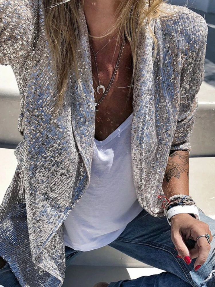 2023 Women's Sequined Lapel Jackets Elegant Shiny Blazer for Women Long-sleeved Coat Casual Ladies Cardigan Sequins Outerwear
2023 Women's Sequined Lapel Jackets Elegant Shiny Blazer for Women Long-sleeved Coat Casual Ladies Cardigan Sequins Outerwear
