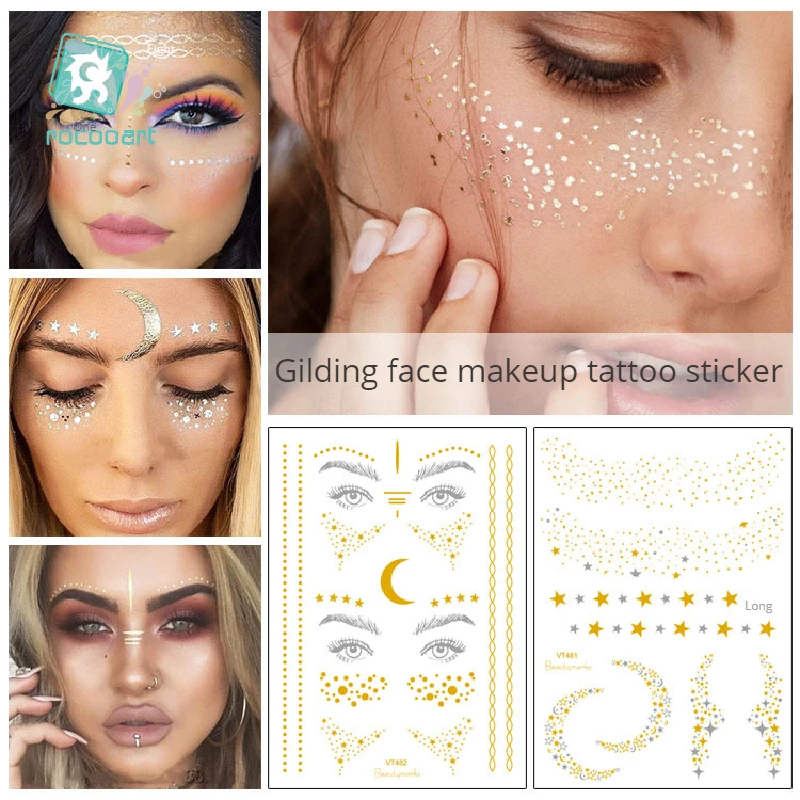 

New Hot Stamped Face Sticker Waterproof Party Personalized Face Makeup Metal Freckles Temporary Tattoos Sticker Size:210 * 150mm