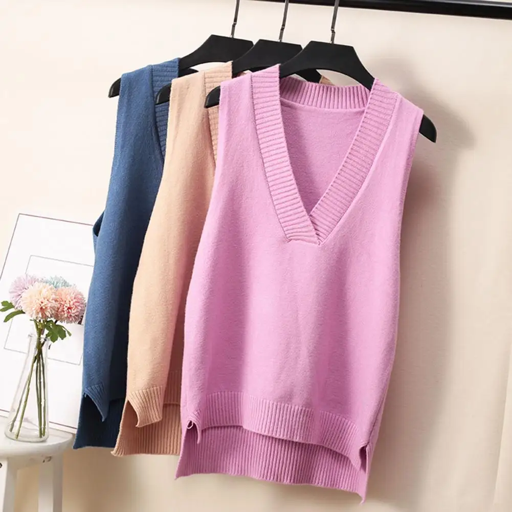 Fall Winter Women Sweater Vest V Neck Loose Irregular Hem Knitted Vest Solid Color Thick Elastic Lady Pullover Sweater
Fall Winter Women Sweater Vest V Neck Loose Irregular Hem Knitted Vest Solid Color Thick Elastic Lady Pullover Sweater