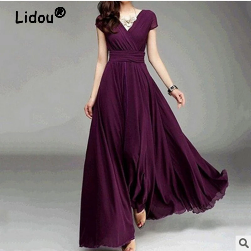 Plus Size Floor-length Elegant Dress Solid Color High Waist Pleated Bohemian Women Clothing Temperament V-neck Formal Dresses
Plus Size Floor-length Elegant Dress Solid Color High Waist Pleated Bohemian Women Clothing Temperament V-neck Formal Dresses
