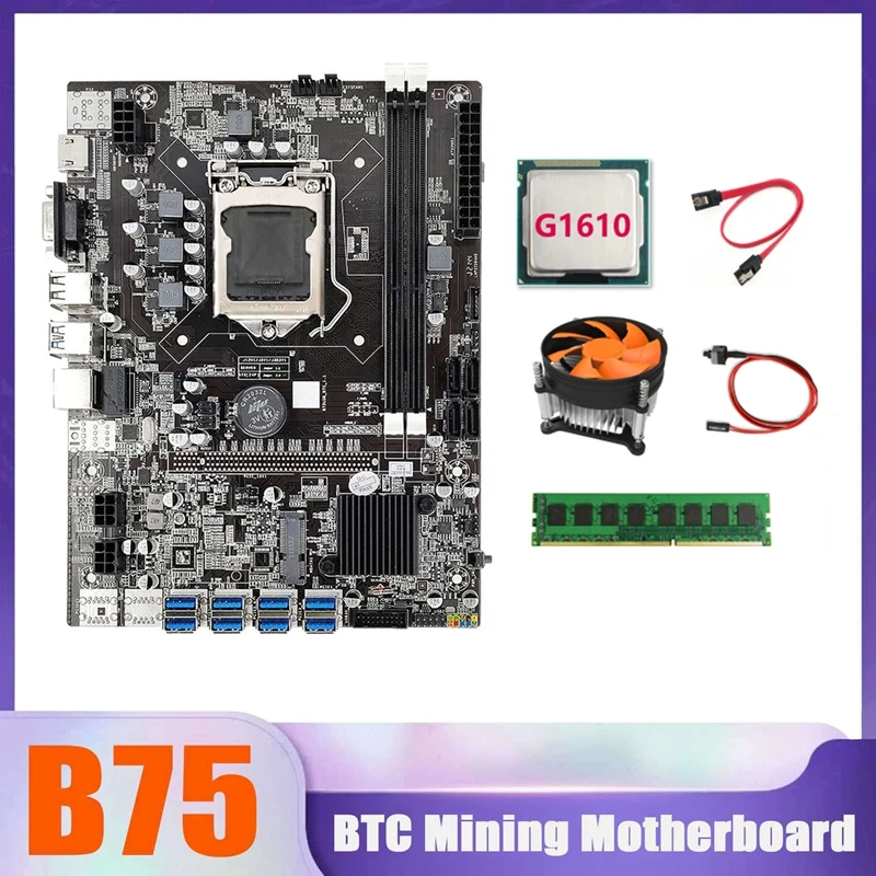 B75 BTC Miner Motherboard 8XUSB+G1610 CPU+DDR3 4G 1600Mhz RAM+CPU Cooling Fan+Switch Cable+SATA Cable USB Motherboard
B75 BTC Miner Motherboard 8XUSB+G1610 CPU+DDR3 4G 1600Mhz RAM+CPU Cooling Fan+Switch Cable+SATA Cable USB Motherboard