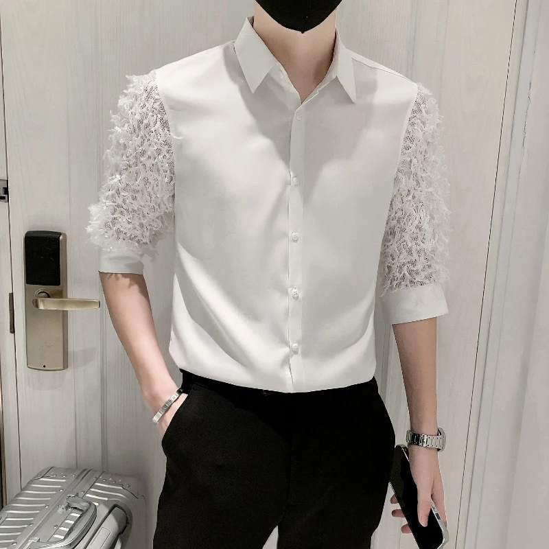 2022 Lace Stitching Shirts for Men Half Sleeve Business Casual Shirt Slim Fit Social Party Tuxedo Stage Singer Chemise Homme
2022 Lace Stitching Shirts for Men Half Sleeve Business Casual Shirt Slim Fit Social Party Tuxedo Stage Singer Chemise Homme