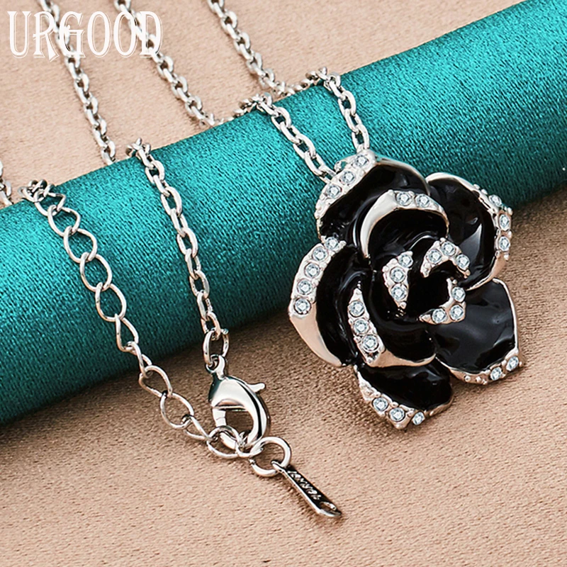 925 Sterling Silver AAA Zircon Black Rose Pendant Necklace 16-30 Inch Chain For Women Party Engagement Wedding Fashion Jewelry
925 Sterling Silver AAA Zircon Black Rose Pendant Necklace 16-30 Inch Chain For Women Party Engagement Wedding Fashion Jewelry