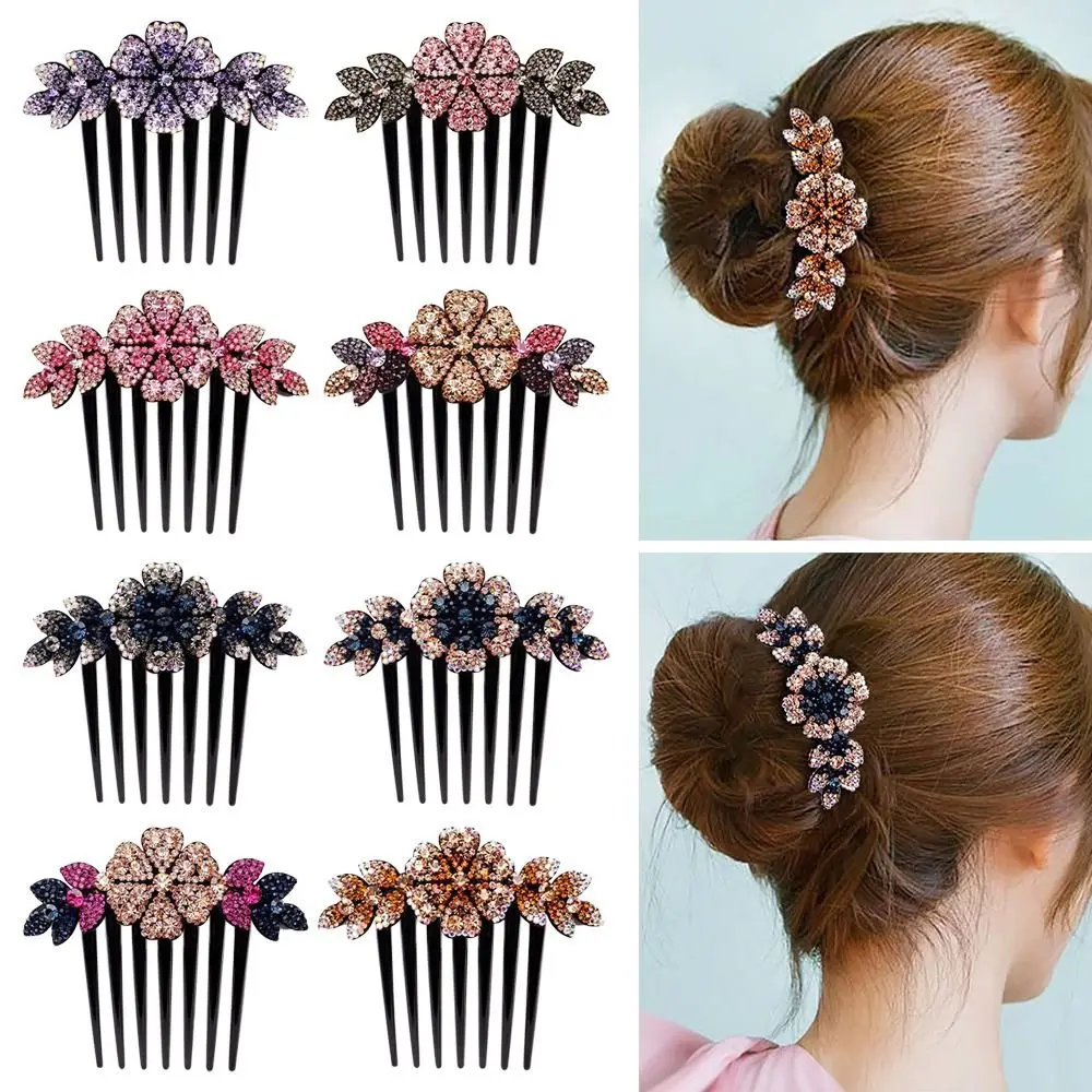 

2Pcs Vintage Hair Accessories Bride Headpiece Crystal Rhinestone Flower Hair Combs Inlaid Flower Hairpin