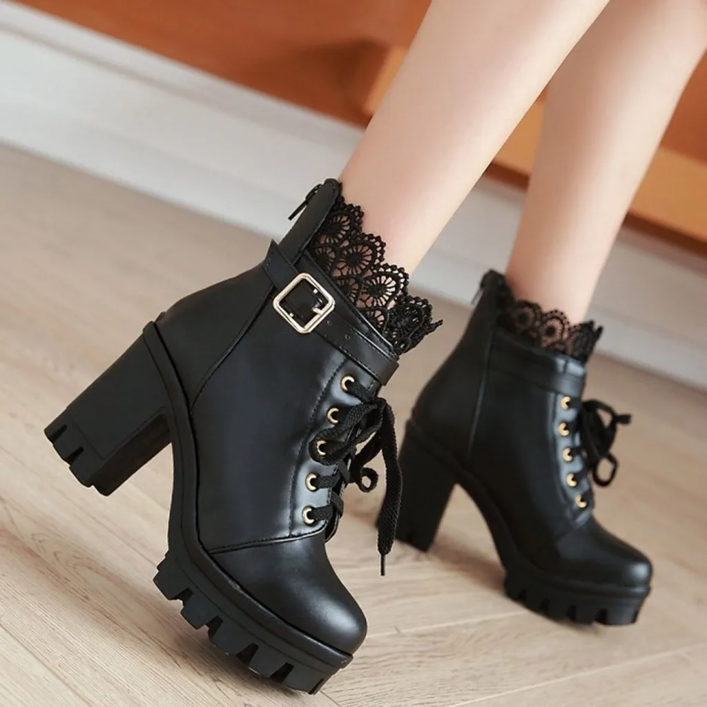 Comemore Luxury Women's Thick High Heel Ankle Boots Chains Platform Lace Shoes Autumn Winter Square Heel Women Leather Booties 
Comemore Luxury Women's Thick High Heel Ankle Boots Chains Platform Lace Shoes Autumn Winter Square Heel Women Leather Booties