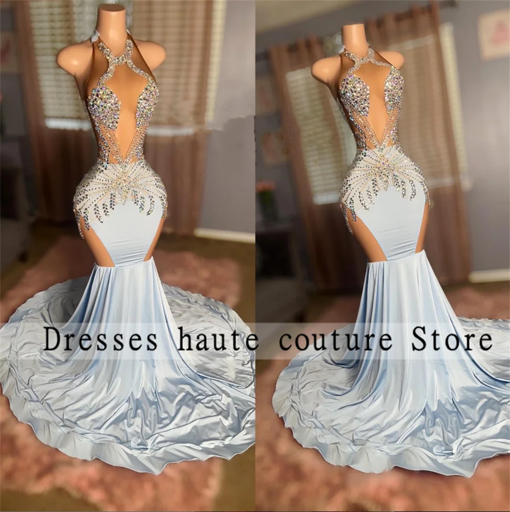 Light Blue Mermaid Black Girl Prom Dresses 2023 Illusion Colorful Crystal Beading Birthday Party Dress Backless Evening Dress
Light Blue Mermaid Black Girl Prom Dresses 2023 Illusion Colorful Crystal Beading Birthday Party Dress Backless Evening Dress