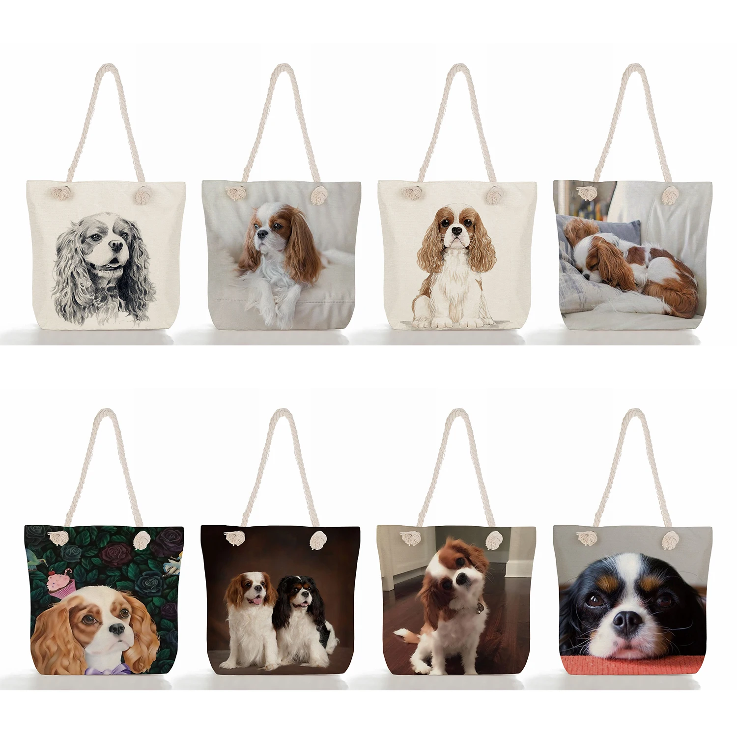 Travel Beach Bag Charles Spaniel Dog Print Handbags Linen Women Tote Bag Cute Animal Shoulder Bag High Capacity Eco Shopping Bag
Travel Beach Bag Charles Spaniel Dog Print Handbags Linen Women Tote Bag Cute Animal Shoulder Bag High Capacity Eco Shopping Bag