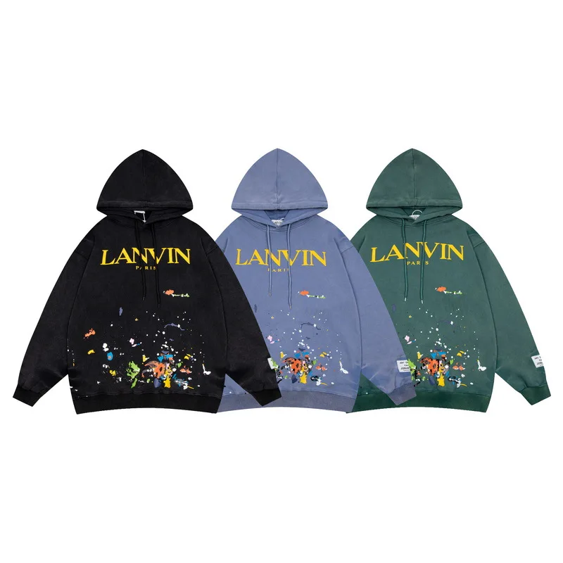 

2024 New Lanvin Gallery Depts Hand Painted Graffiti Splattered Ink Hoodie Letter Printed Hooded Sweatshirt Men's & Women's