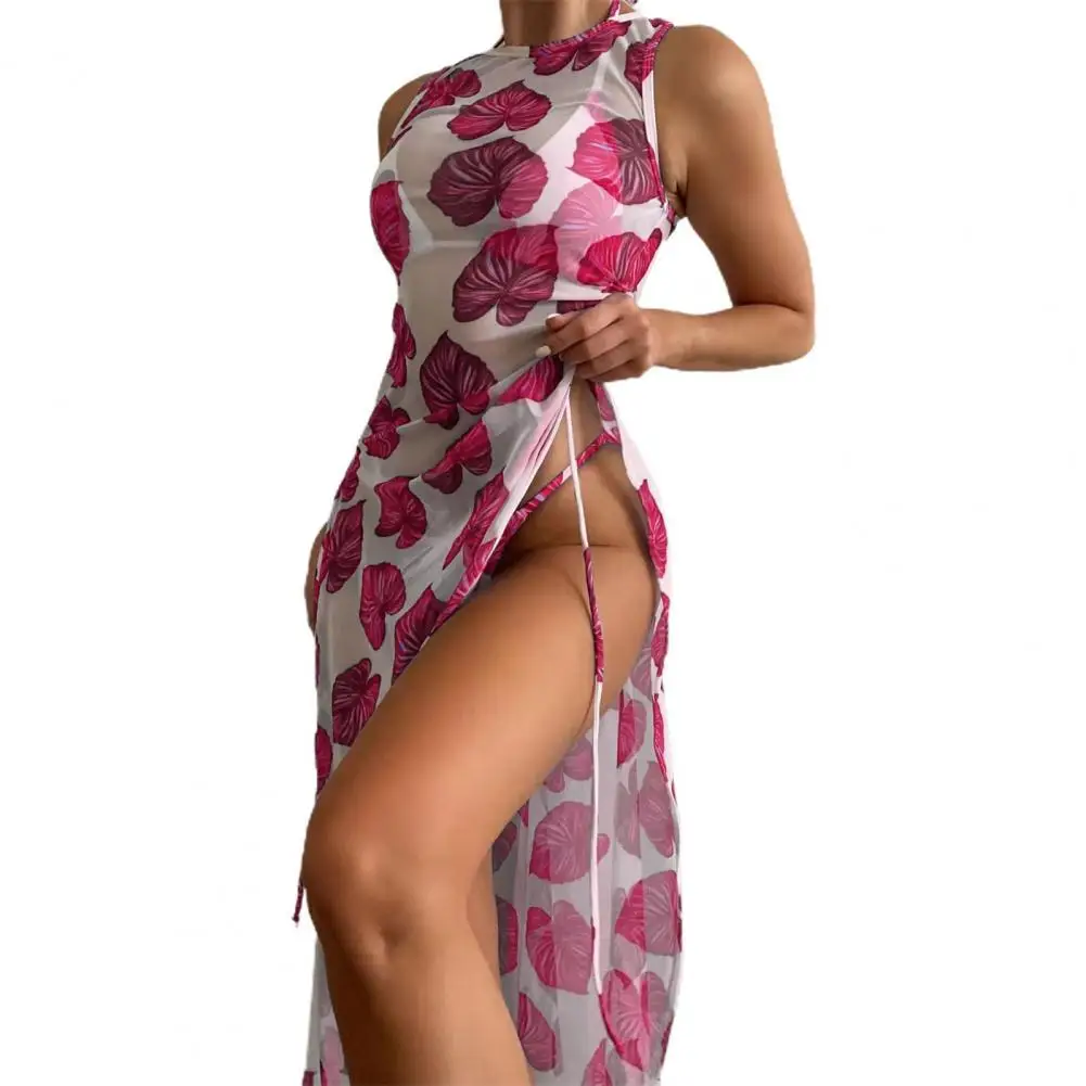 3Pcs/Set Bikini Dress Set Charming Leaf Print Bra Thong Mesh Yarn Cover Up Wire Free Back Lace-up Girls Bathing Suit
3Pcs/Set Bikini Dress Set Charming Leaf Print Bra Thong Mesh Yarn Cover Up Wire Free Back Lace-up Girls Bathing Suit