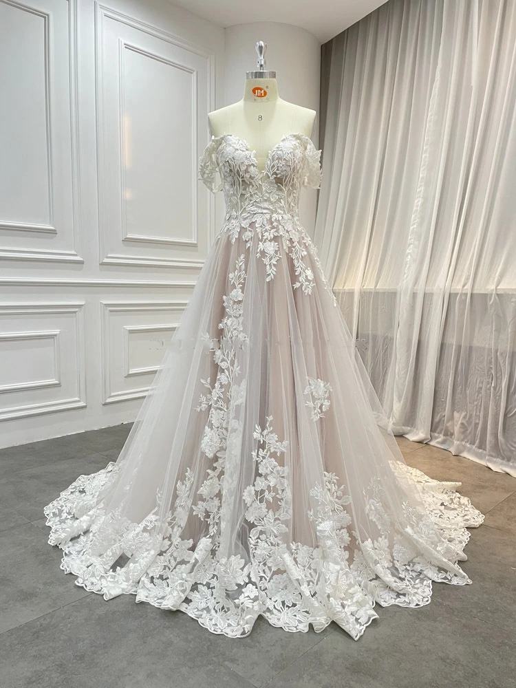 

Robe De Soiree Mariage Glitter Tulle Off-the-Shoulder Luxury Princess Wedding Dress Sequins Appliques Chapel Train Bridal Gowns