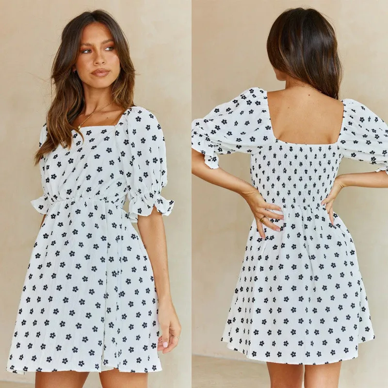 Bikoles Summer Slash Neck Short Sleeve Elegant Women's 2022 New Casual Flowers Print Backless Empire Ladies Mini Dress Vestidos
Bikoles Summer Slash Neck Short Sleeve Elegant Women's 2022 New Casual Flowers Print Backless Empire Ladies Mini Dress Vestidos