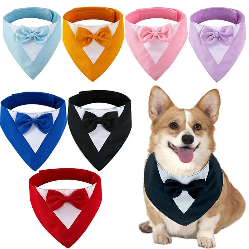 

New Pet Multi-Color Evening Dress Bow Tie Suit Gentleman Scarf Bow Tie Collar Dog Triangle Towel Saliva Towel Pets Decoration