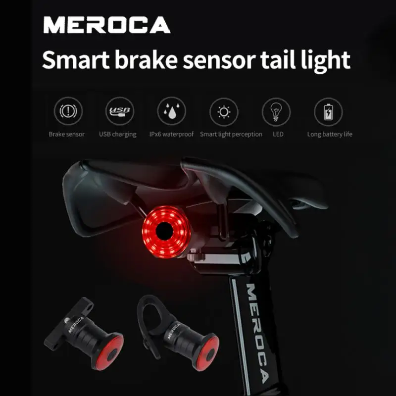 

MEROCA Bright Bicycle Rear Light Smart Sensor Brake Taillight Rechargeable Rear Bicycle Light MTB Bike Lights Стоп Сигнал Велоси