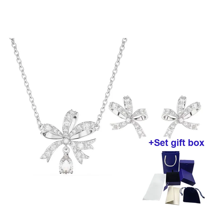 SWA New High Quality Jewelry Rose Silver Firework Bow Knot Necklace Earrings Set Fashion Women Jewelry, Exquisite Gift Box
SWA New High Quality Jewelry Rose Silver Firework Bow Knot Necklace Earrings Set Fashion Women Jewelry, Exquisite Gift Box