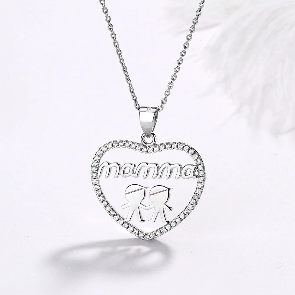 

Ожерелье из серебра S925 пробы, кулон, Модный классический кулон в форме сердца, инкрустированный фианитом, ювелирные изделия для родителей и ...