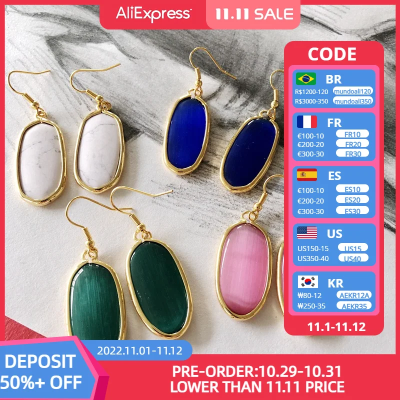 Gold Border Oval Opal Stone Dangle Drop Earrings for Women KS Designer Inspired Newest Fashion Trendy Accessories
Gold Border Oval Opal Stone Dangle Drop Earrings for Women KS Designer Inspired Newest Fashion Trendy Accessories