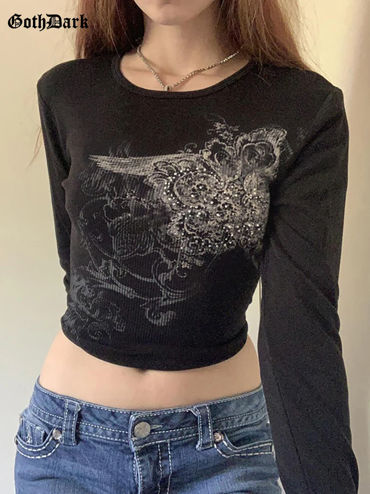 Goth Dark Fairycore Y2k Retro Grunge Aesthetic T-shirts For Women Gothic Graphic Rhinestone Crop Tops Black Fashion Streetwear
Goth Dark Fairycore Y2k Retro Grunge Aesthetic T-shirts For Women Gothic Graphic Rhinestone Crop Tops Black Fashion Streetwear